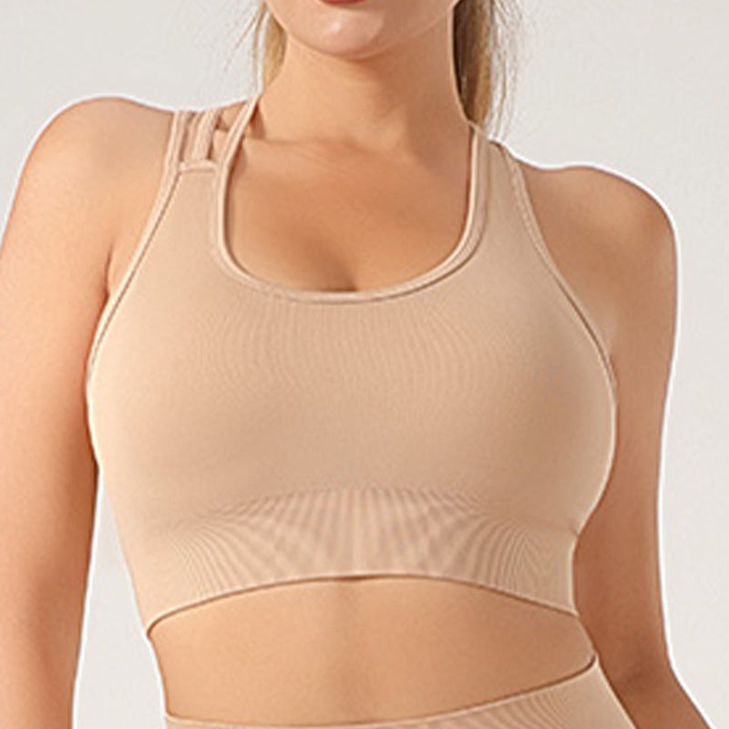 Seamless Knitted Sexy Sports Vest High Waist Hip Lift Trousers Yoga Suit Shock-Absorbing Bra Two-Piece Set