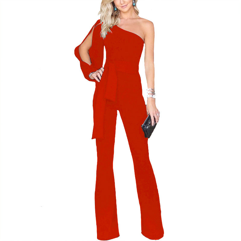 Creative Women One Shoulder Asymmetric Women Clothing Jumpsuit