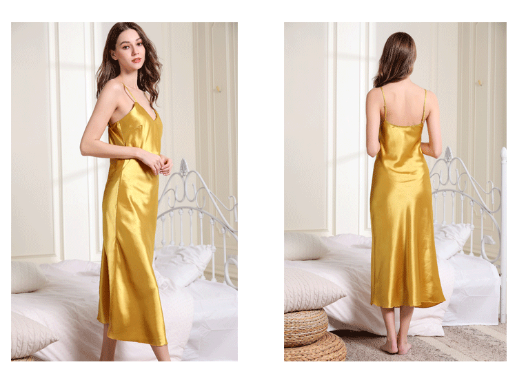 Artificial Silk Nightdress Women Summer Cami Dress V-neck Sexy Long Pajamas Home satin pajamas satin sleepwear