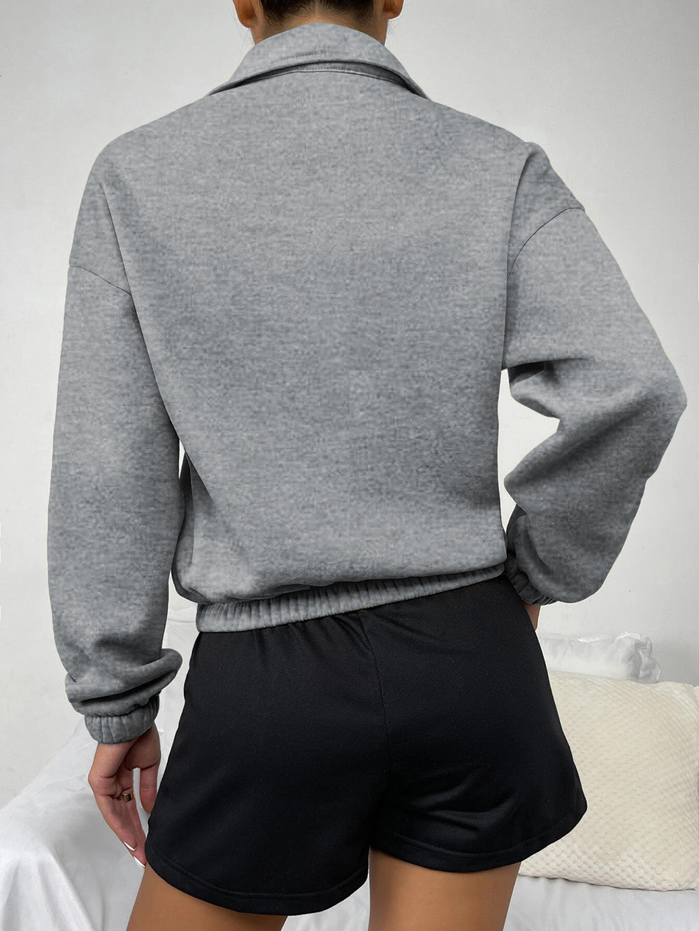 Autumn Winter Top Zipped Stand Collar Long Sleeve Brushed Loose Sweatshirt Women