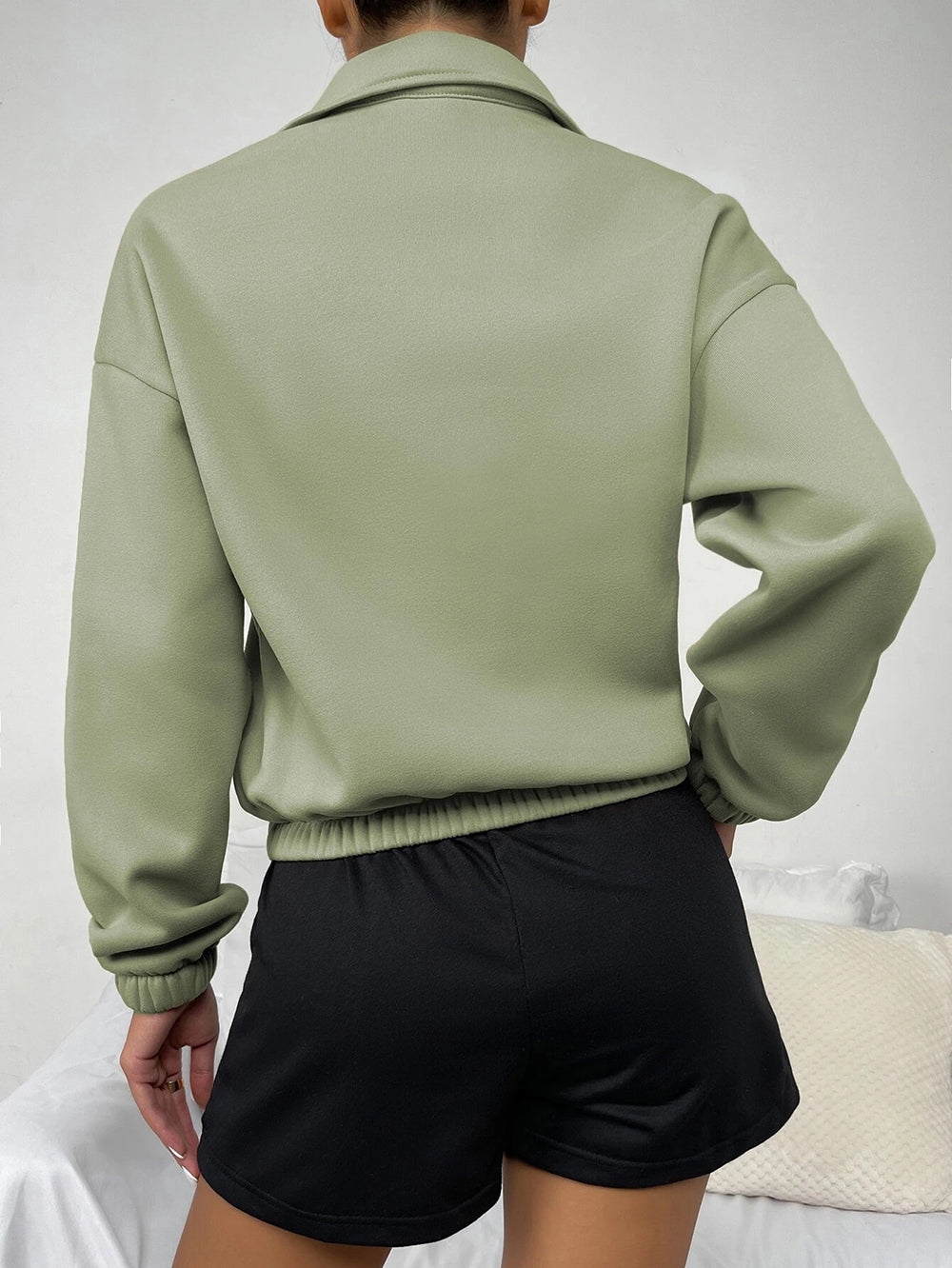 Autumn Winter Top Zipped Stand Collar Long Sleeve Brushed Loose Sweatshirt Women