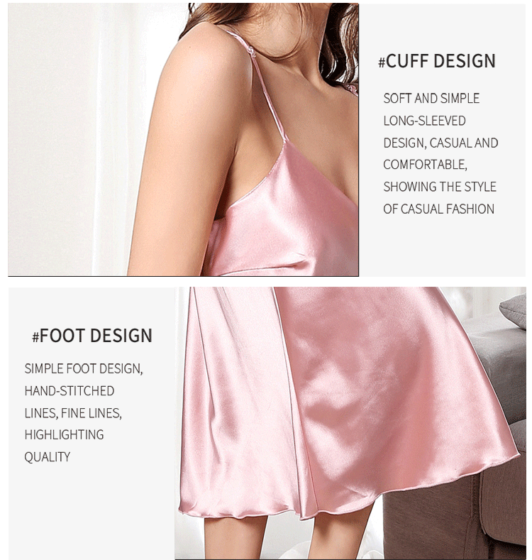 Artificial Silk Nightdress Women Summer Cami Dress V-neck Sexy Long Pajamas Home satin pajamas satin sleepwear