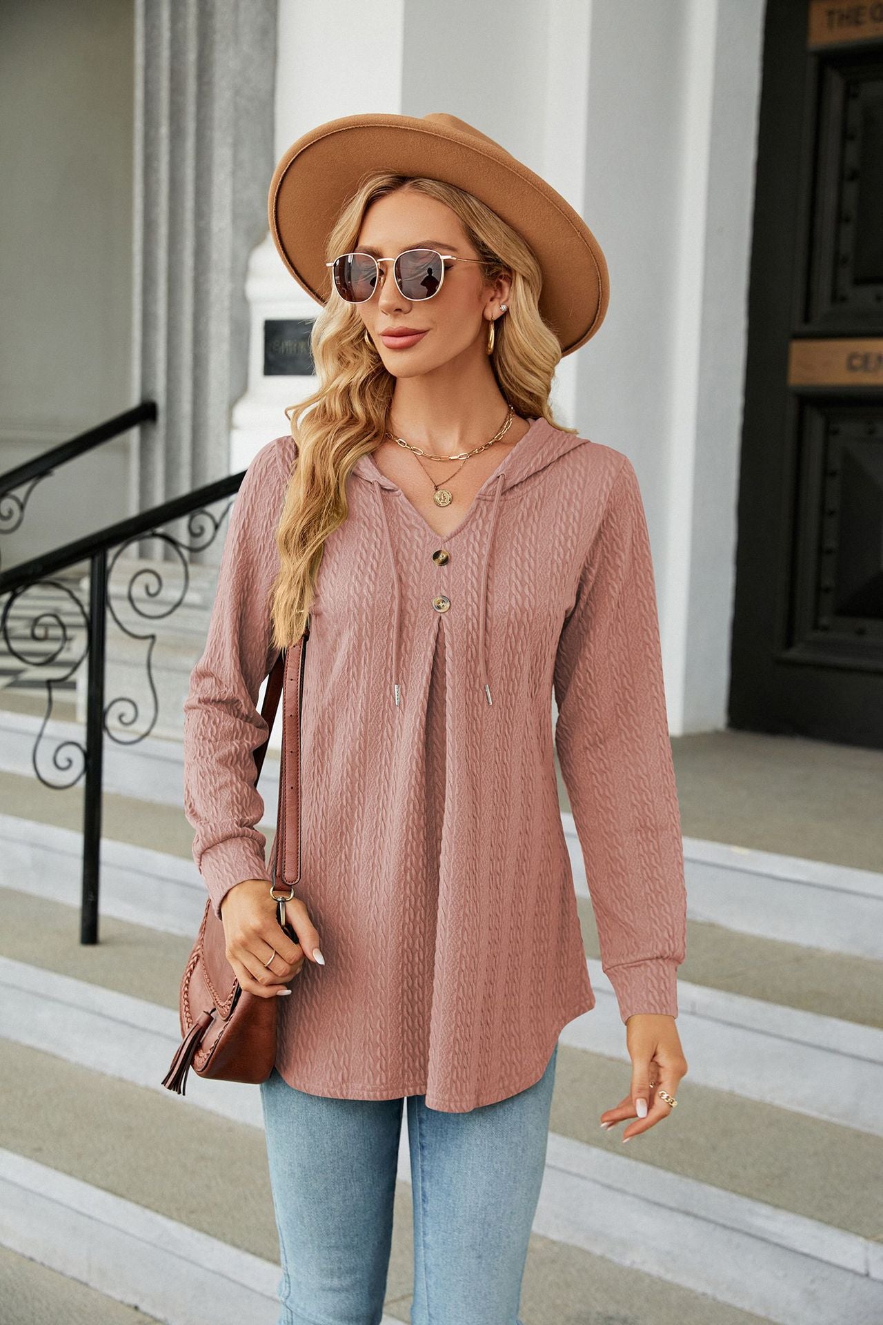 Autumn Winter V neck Loose Long Sleeve Hooded Sweatshirt Women Clothing Coat Women