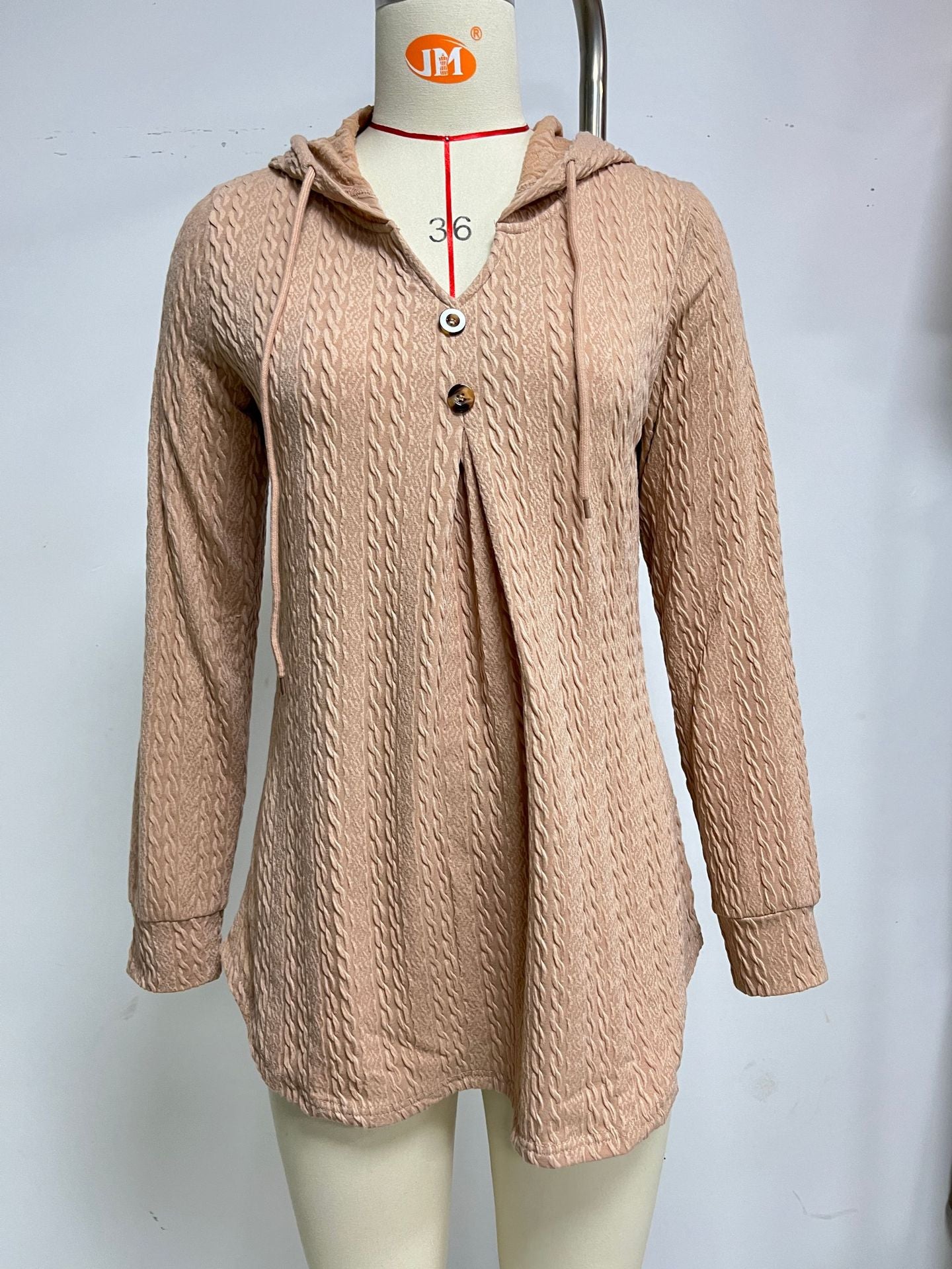 Autumn Winter V neck Loose Long Sleeve Hooded Sweatshirt Women Clothing Coat Women