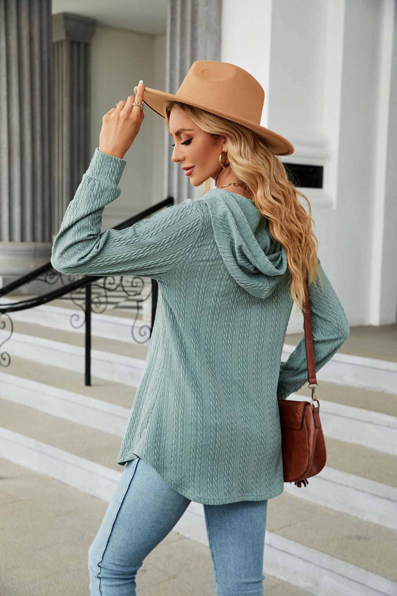 Autumn Winter V neck Loose Long Sleeve Hooded Sweatshirt Women Clothing Coat Women