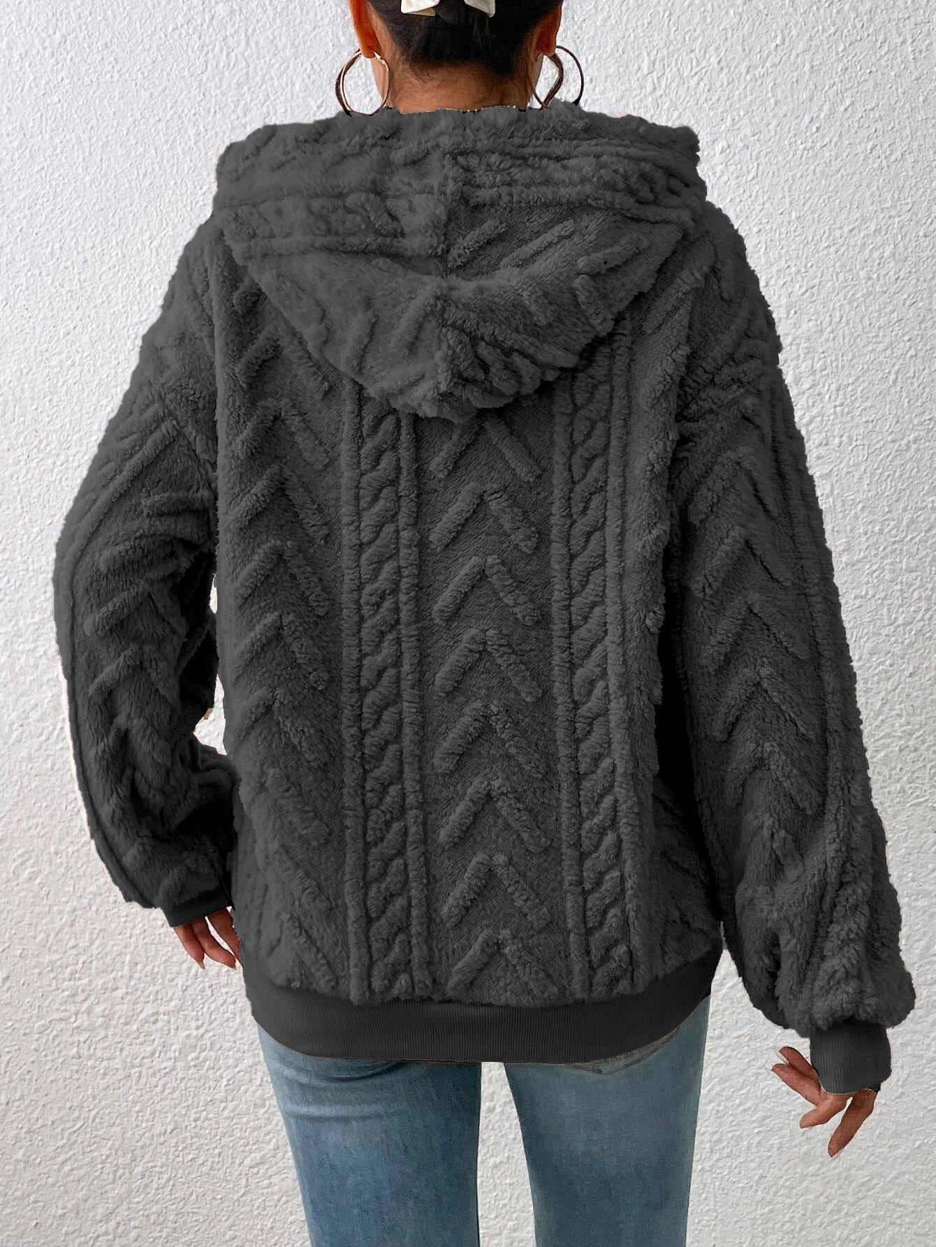 Fall Winter Women Pullover Sweatshirt Flannel Hooded Loose Plush Jacket