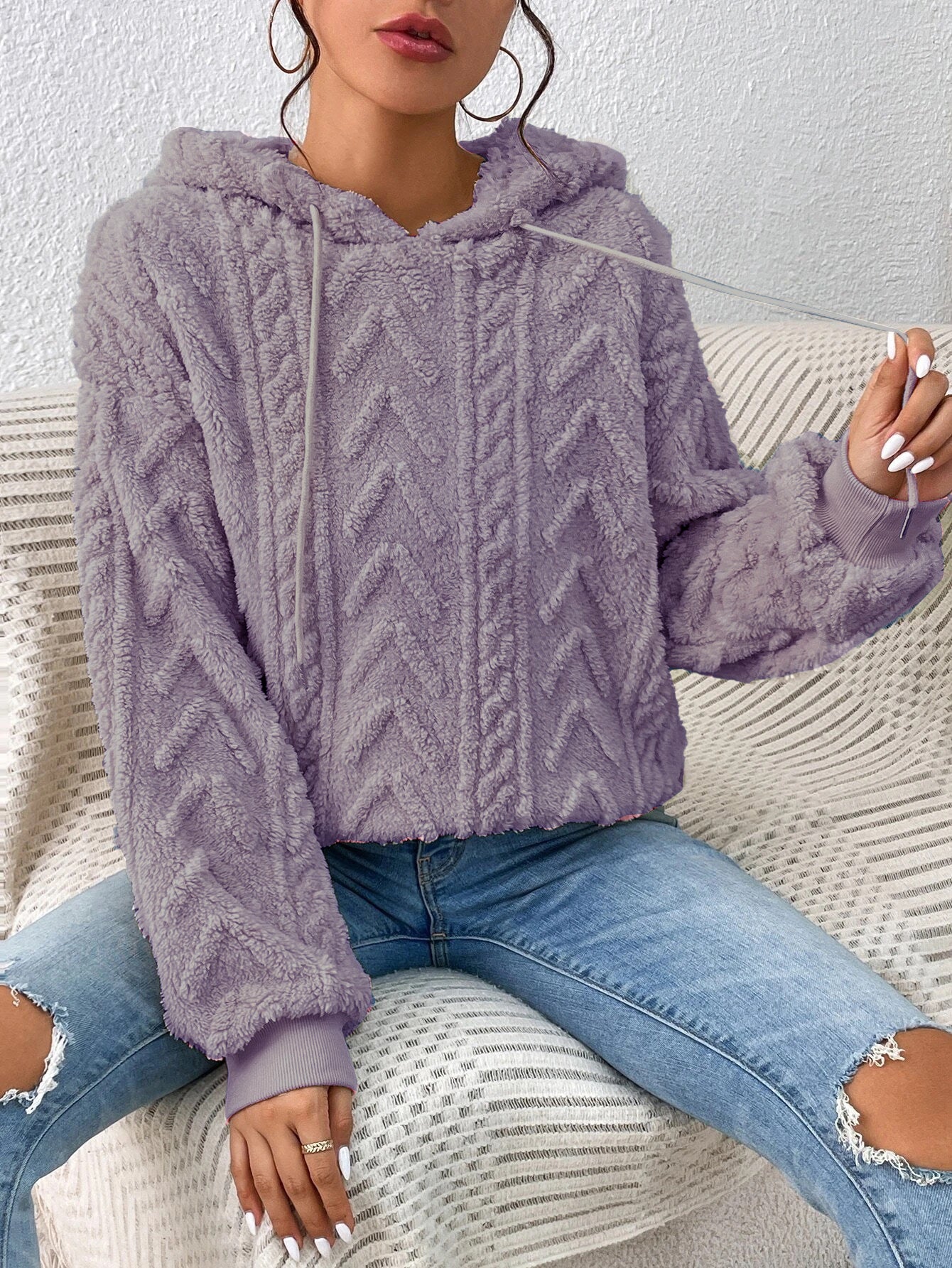 Fall Winter Women Pullover Sweatshirt Flannel Hooded Loose Plush Jacket