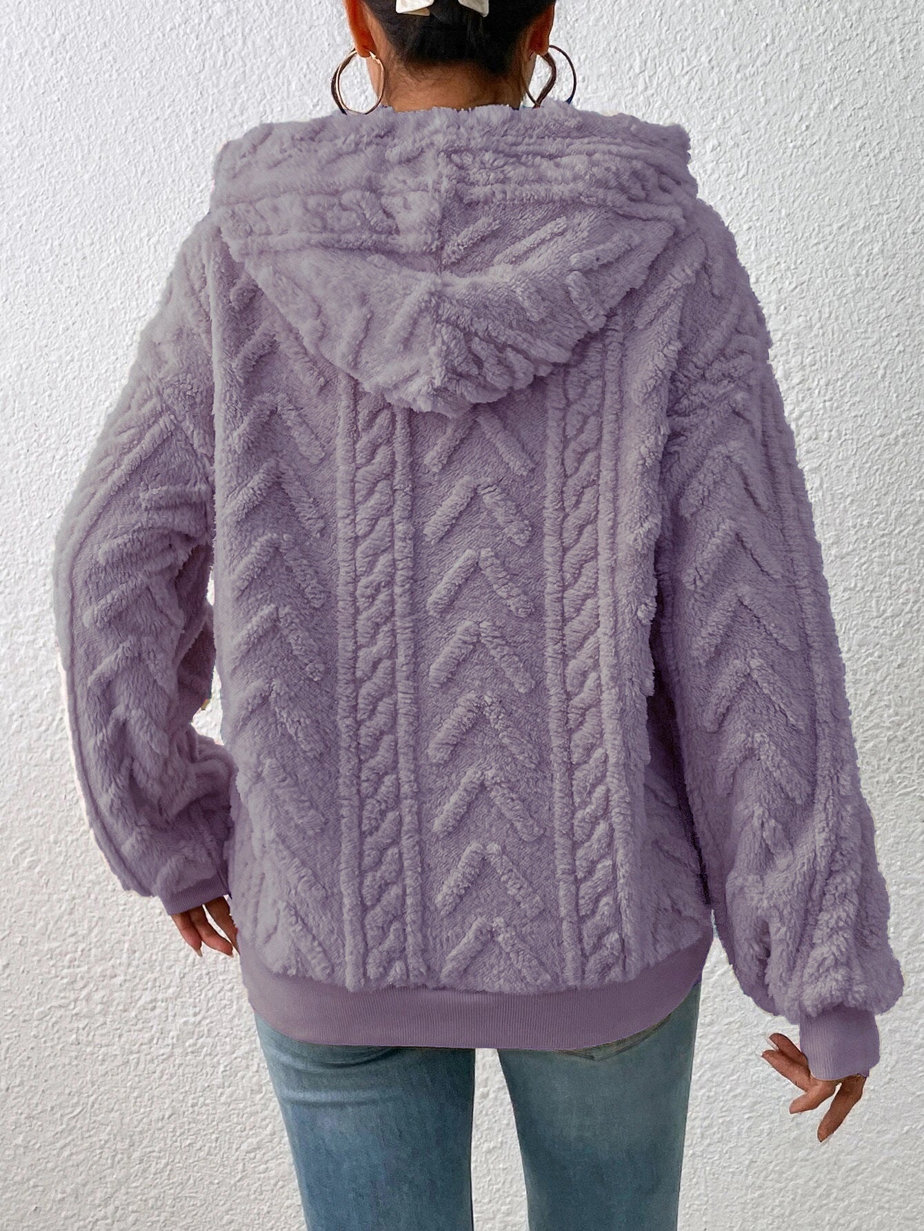 Fall Winter Women Pullover Sweatshirt Flannel Hooded Loose Plush Jacket