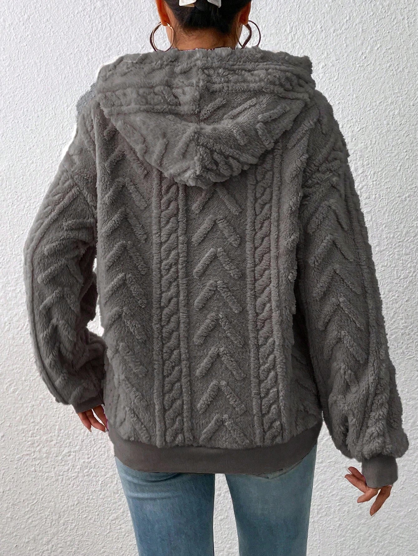 Fall Winter Women Pullover Sweatshirt Flannel Hooded Loose Plush Jacket