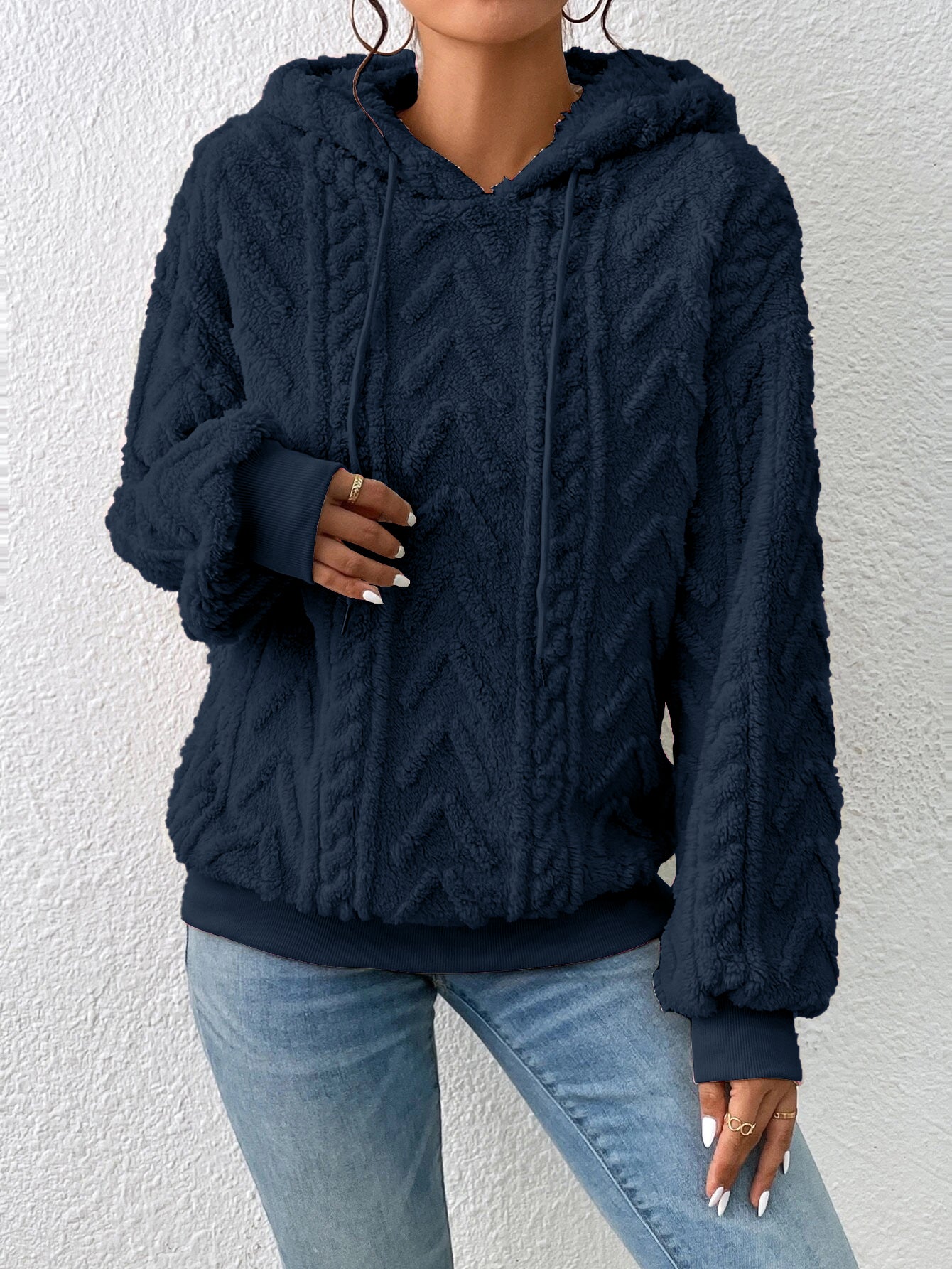 Fall Winter Women Pullover Sweatshirt Flannel Hooded Loose Plush Jacket