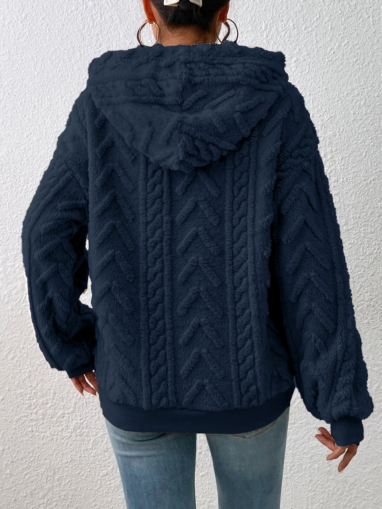 Fall Winter Women Pullover Sweatshirt Flannel Hooded Loose Plush Jacket