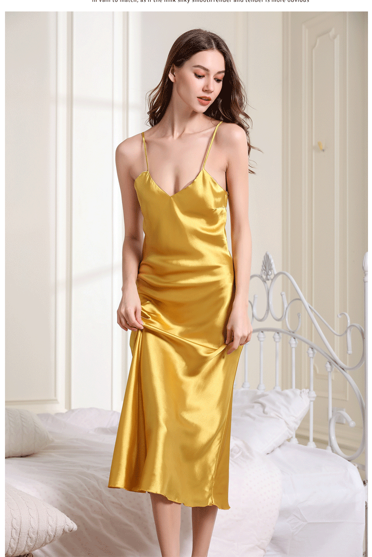 Artificial Silk Nightdress Women Summer Cami Dress V-neck Sexy Long Pajamas Home satin pajamas satin sleepwear