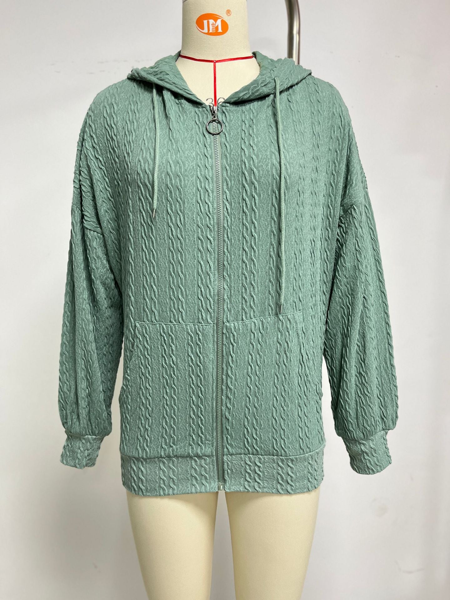 Autumn Winter Solid Color Pocket Long Sleeve Loose Hooded Sweatshirt Women Coat