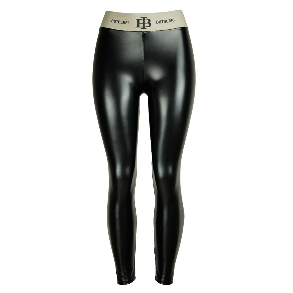 Letter Graphic Belt Faux Leather Pants Leggings Women High Waist Women Pants