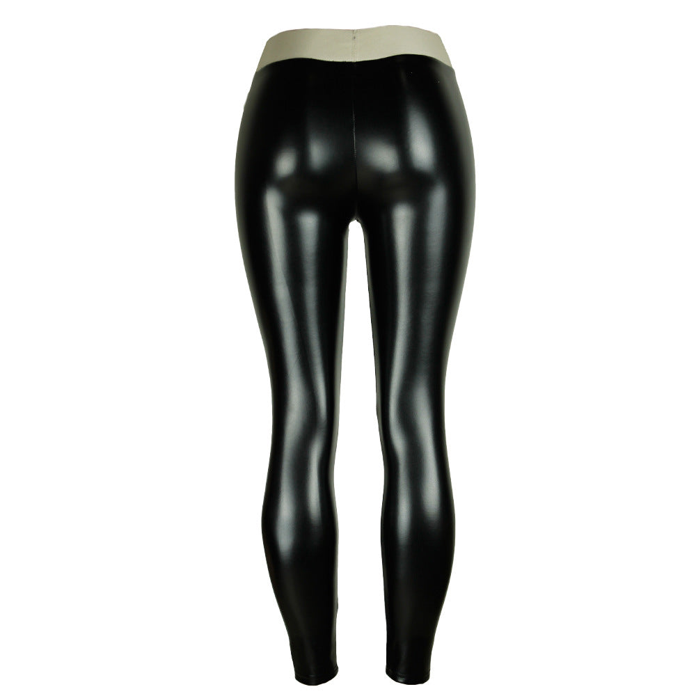 Letter Graphic Belt Faux Leather Pants Leggings Women High Waist Women Pants