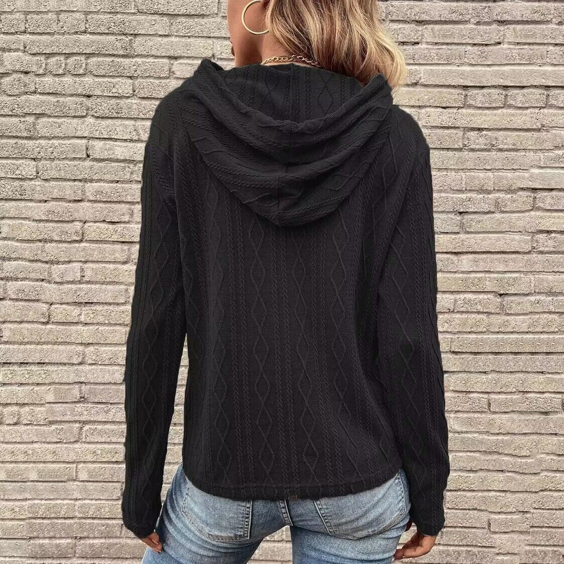 Women Solid Color Long Sleeve Hooded Pullover Sweat