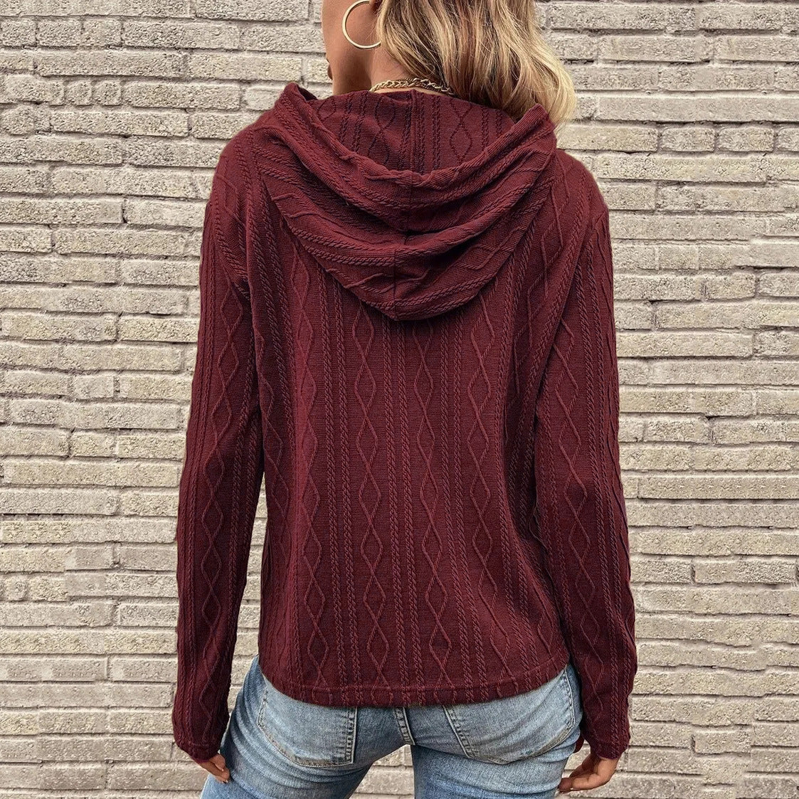 Women Solid Color Long Sleeve Hooded Pullover Sweat