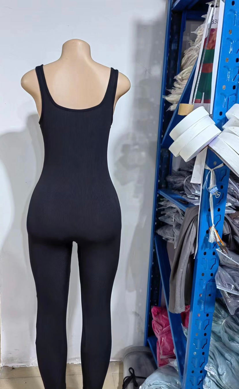 Summer Sexy Women Yoga Jumpsuit Ribbed Square Collar Sleeveless Sports Jumpsuit Trousers