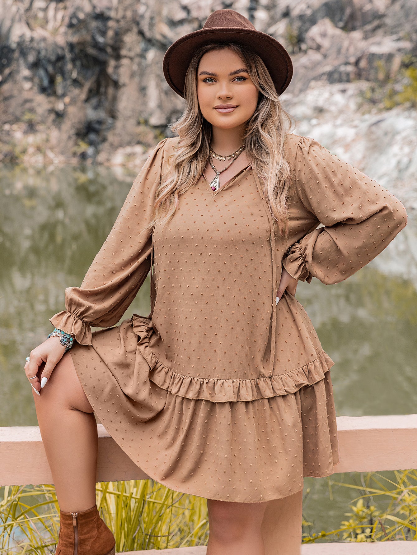 Women Clothing Autumn Winter Long Sleeves Hang Rope Decorative Dress