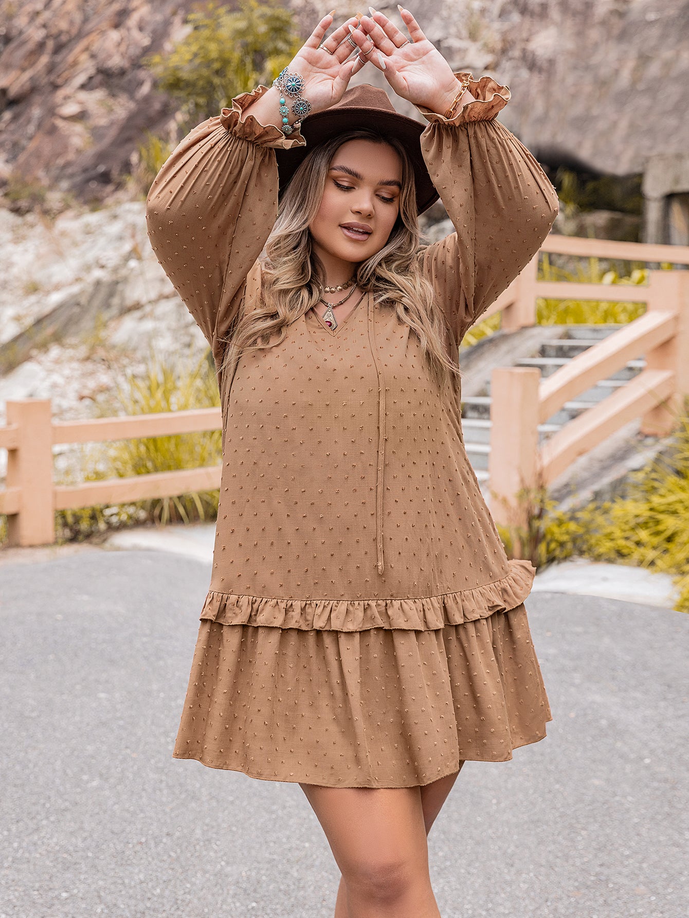 Women Clothing Autumn Winter Long Sleeves Hang Rope Decorative Dress