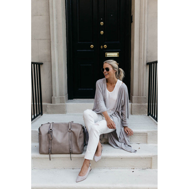 Autumn Winter Women Knitted Cardigan Mid-Length Loose Irregular Asymmetric Hem Coat