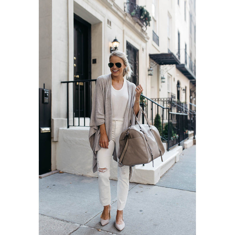 Autumn Winter Women Knitted Cardigan Mid-Length Loose Irregular Asymmetric Hem Coat