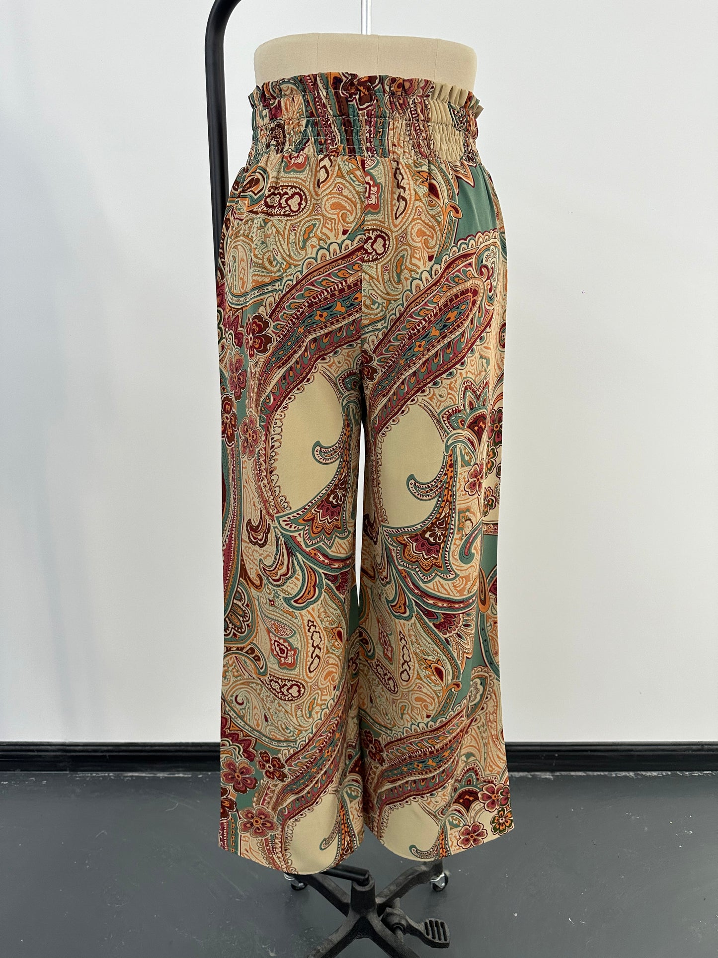 Women Clothing Summer All Match Printed Elastic Waist Wide Leg Pants