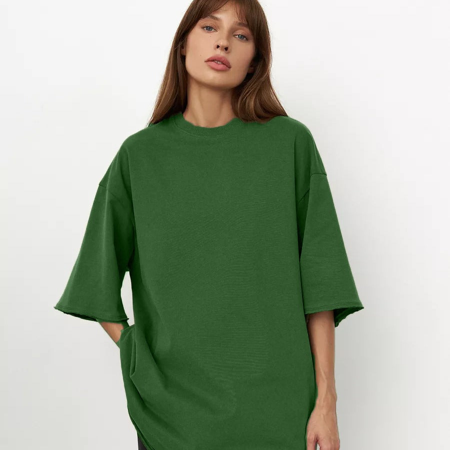 Spring Summer Cotton T Shirt Solid Color Short Sleeve Women Loose Large Version