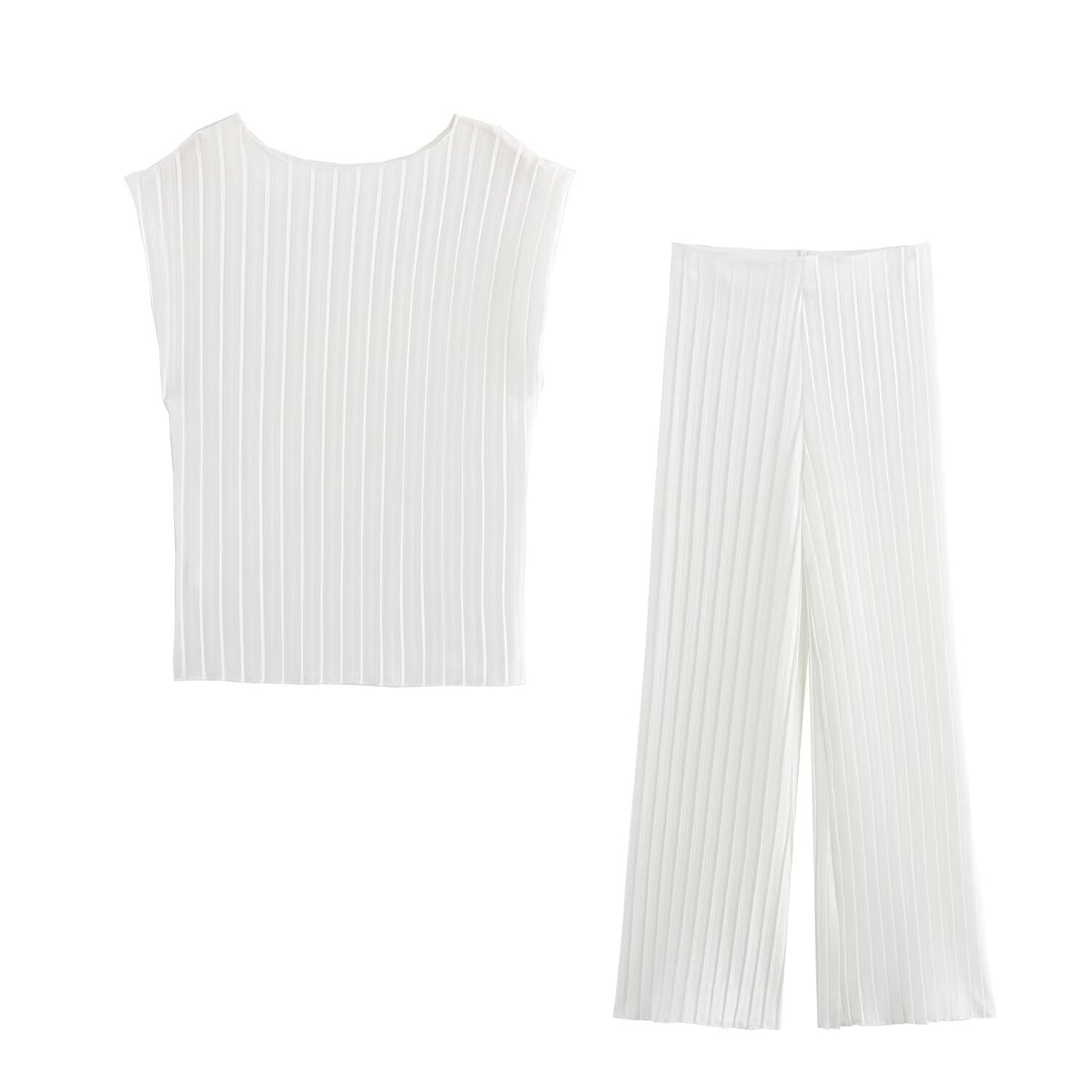 Design Pleated Short Sleeve T shirt Top Loose Straight Casual Pants Sets