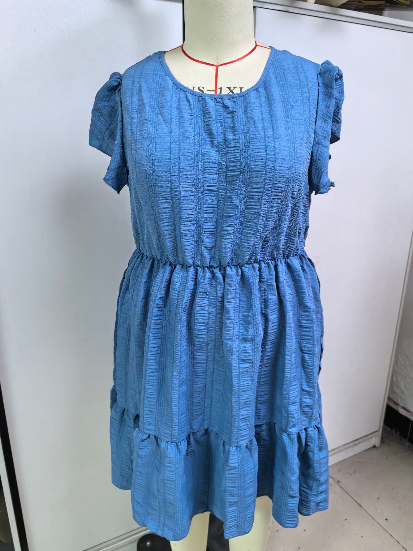 Plus Size round Neck Ruffle Sleeve Waist Tight Vacation Casual Dress