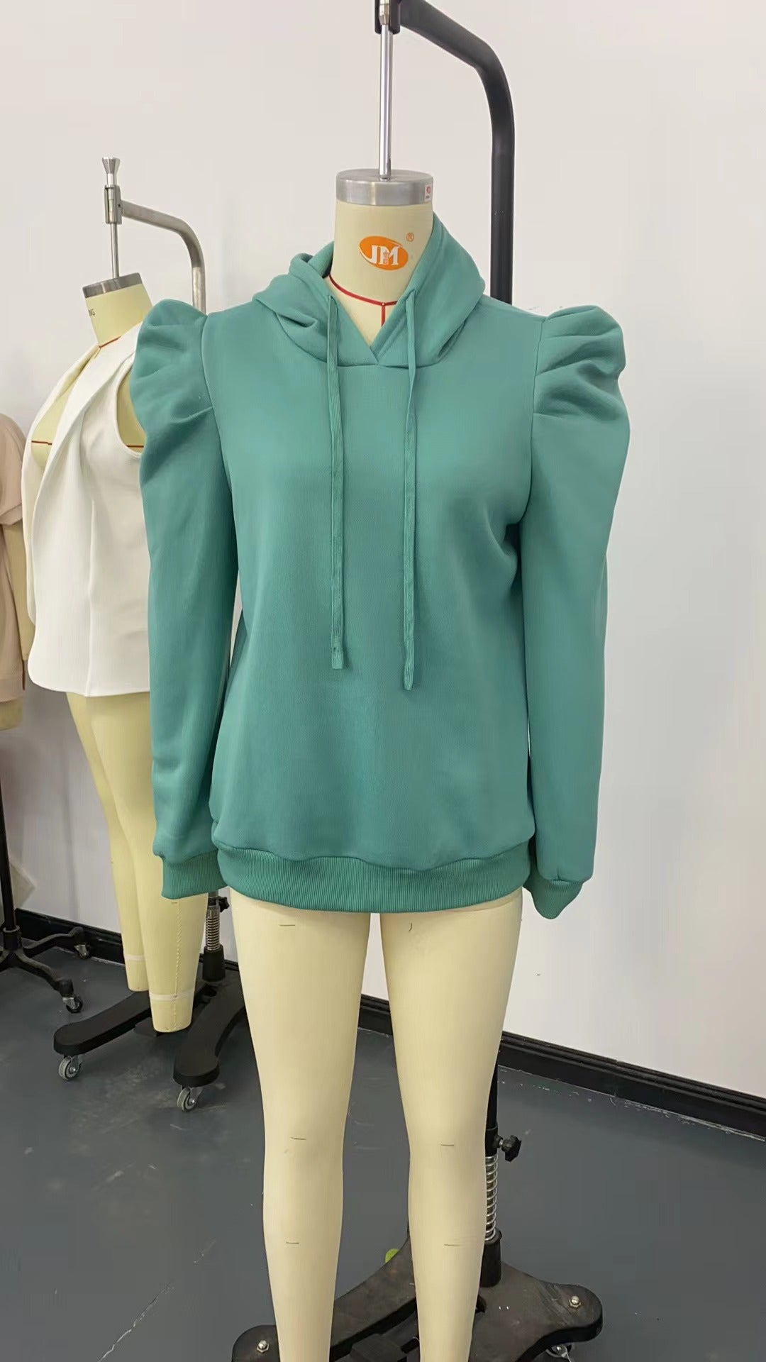 Autumn Winter Polo Collar Hooded Solid Color Long Sleeve Casual Women Top Sweatshirt