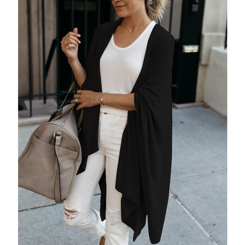 Autumn Winter Women Knitted Cardigan Mid-Length Loose Irregular Asymmetric Hem Coat