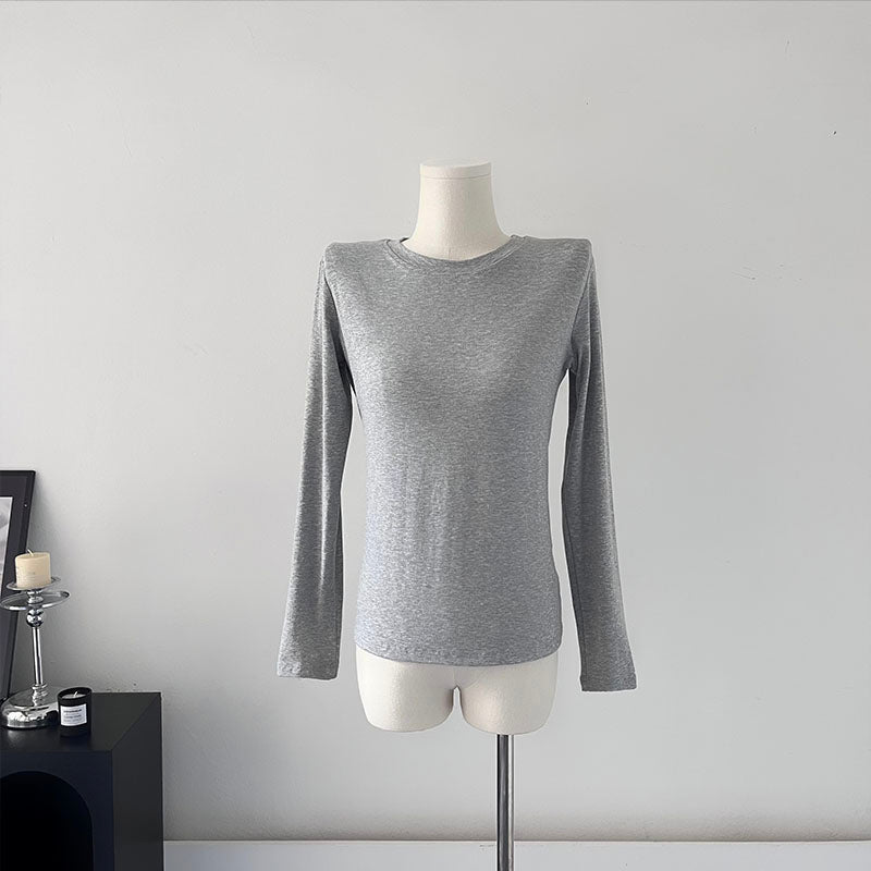 Modal Knitted Long Sleeved Women Slim Fitting Basic Solid Color Bottoming T shirt