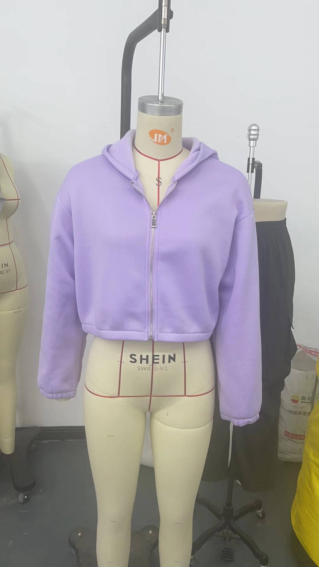 Autumn Winter Zipper Hooded Drawstring Solid Color Short Long Sleeve Sweatshirt Women