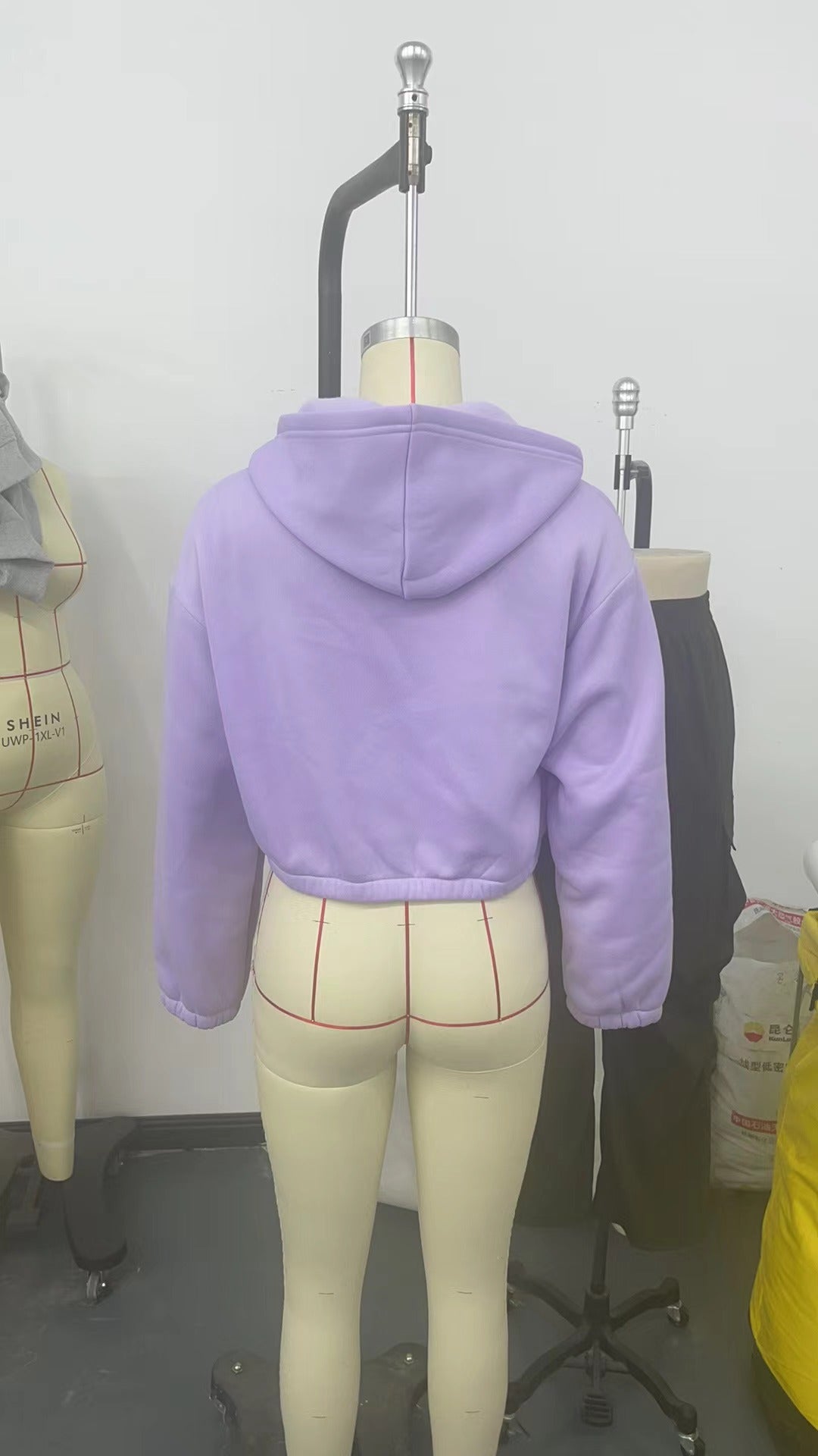 Autumn Winter Zipper Hooded Drawstring Solid Color Short Long Sleeve Sweatshirt Women