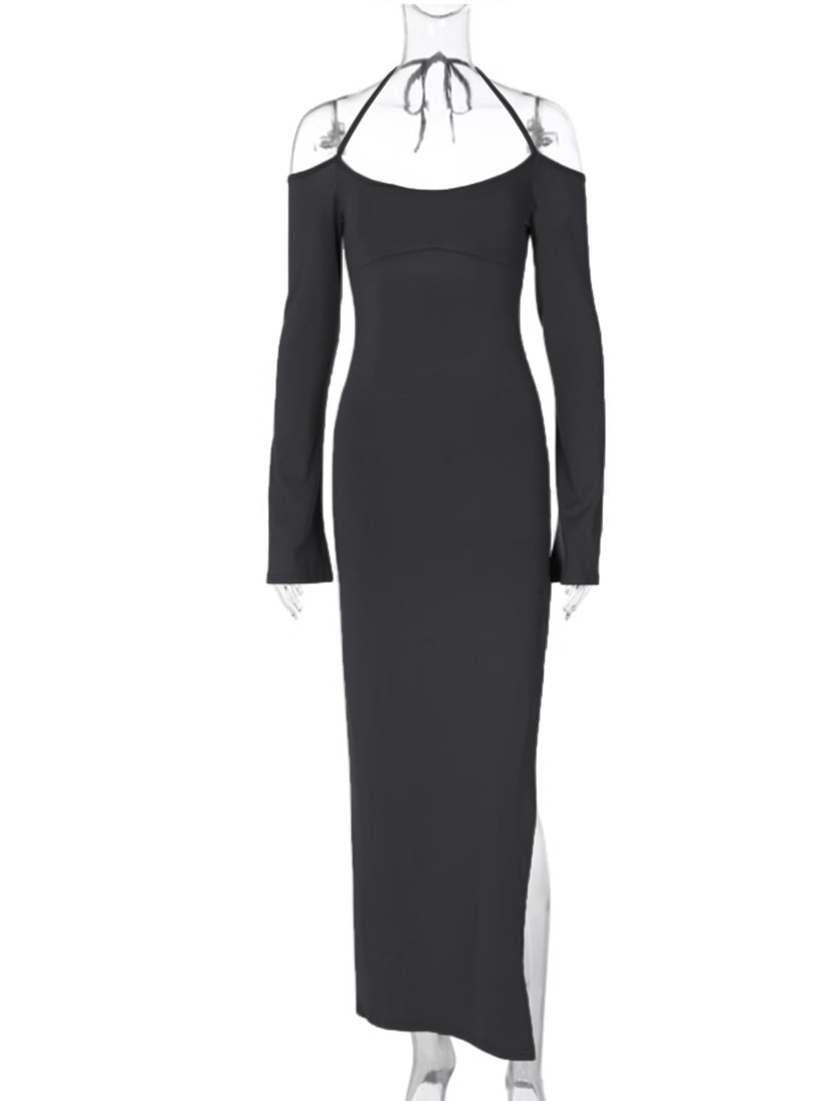 Women Clothing Sexy Halter Dress Autumn Winter Sweet Spicy Wind Niche Design Slit Dress