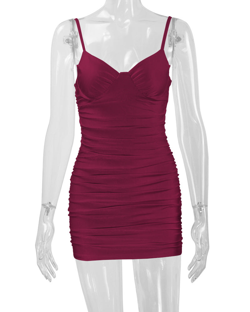 Type Hip Dress Low Collar Pleated Sexy Women Clothing