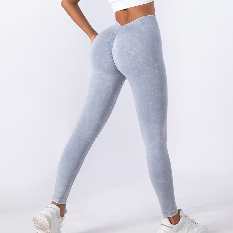 Yoga Pants Washed Seamless V Waist High Elastic Sports Yoga Fitness Tight Trousers Yoga Trousers