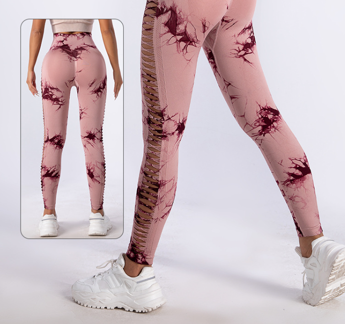High Waist Belly Contracting Yoga Trousers Slim Fit Sports Tight Sports Yoga Pants Creative Gradient Mesh Trousers