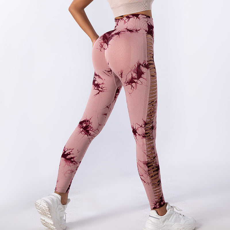 High Waist Belly Contracting Yoga Trousers Slim Fit Sports Tight Sports Yoga Pants Creative Gradient Mesh Trousers