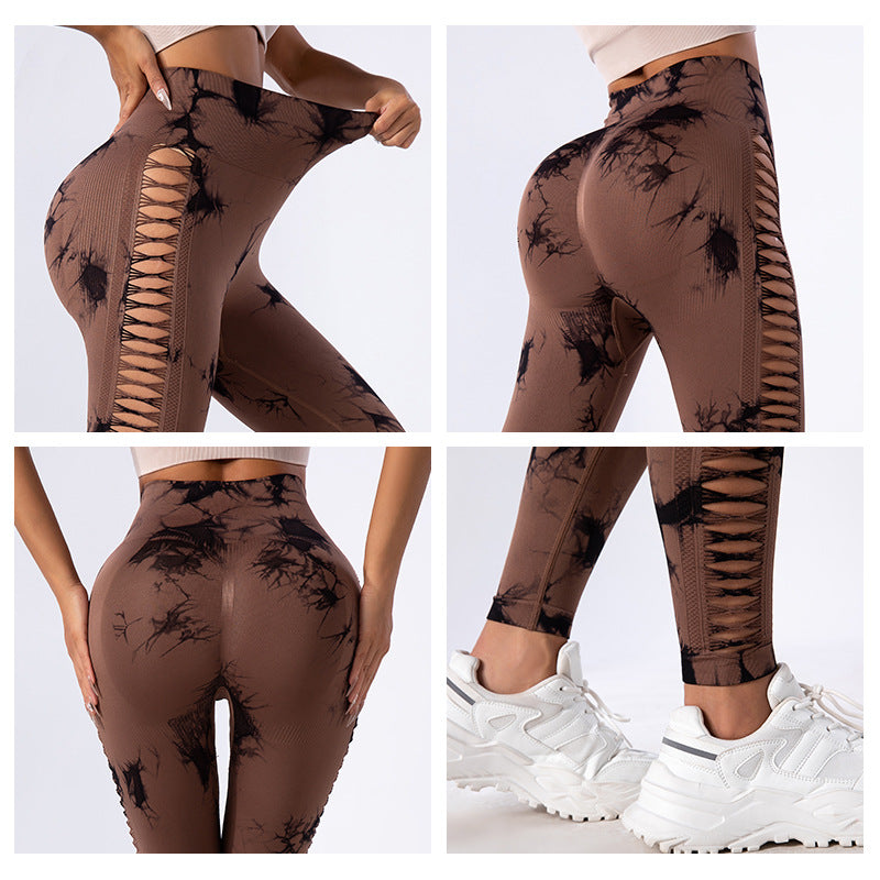High Waist Belly Contracting Yoga Trousers Slim Fit Sports Tight Sports Yoga Pants Creative Gradient Mesh Trousers