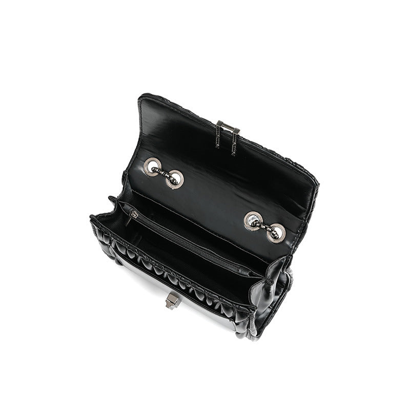High Grade Pleated Chain Bag Summer Wild Chic Lock Shoulder Bag Rhombus Lock Messenger Bag