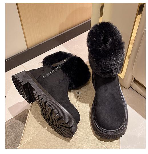 Furry Short Tube Platform Snow Boots Women round Toe Side Zipper Velvet Warm Cotton Shoes