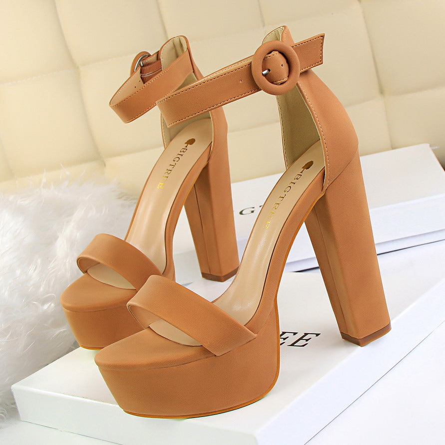 Chunky Heel Super Slimming High Heels Sexy Nightclub Women Shoes Waterproof Platform Open Toe Belt Buckle Sandals