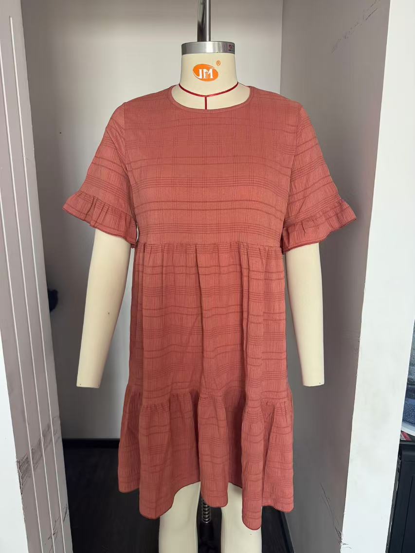 Spring Summer Women Clothing Loose Casual Short Sleeve Flowy Dress