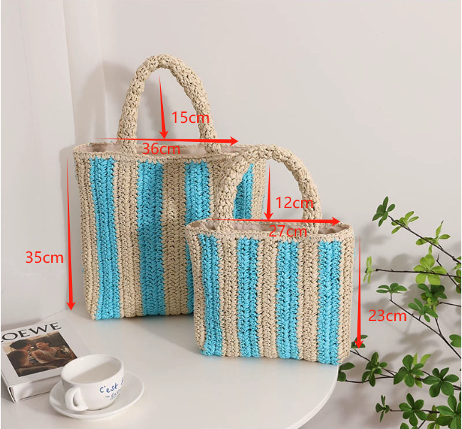 Vertical Stripes French Straw Bag Portable Contrast Color Straw Bag Woven Bag Women's Bag Seaside Vacation Beach Bag