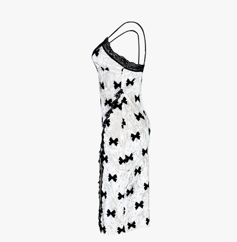 Sexy Print Velvet Nightdress Split Sling Nightdress Lace Stitching Home Wear