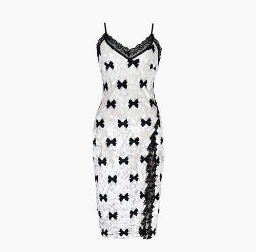 Sexy Print Velvet Nightdress Split Sling Nightdress Lace Stitching Home Wear