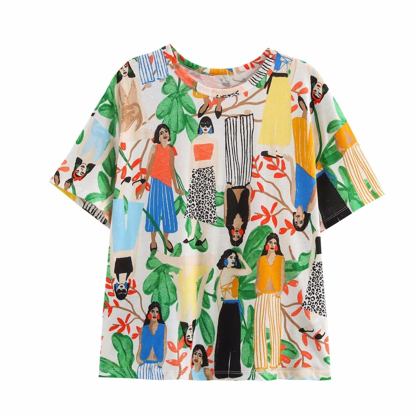 Spring Women Clothing Stylish Simple Printed round Neck Short Sleeve T shirt