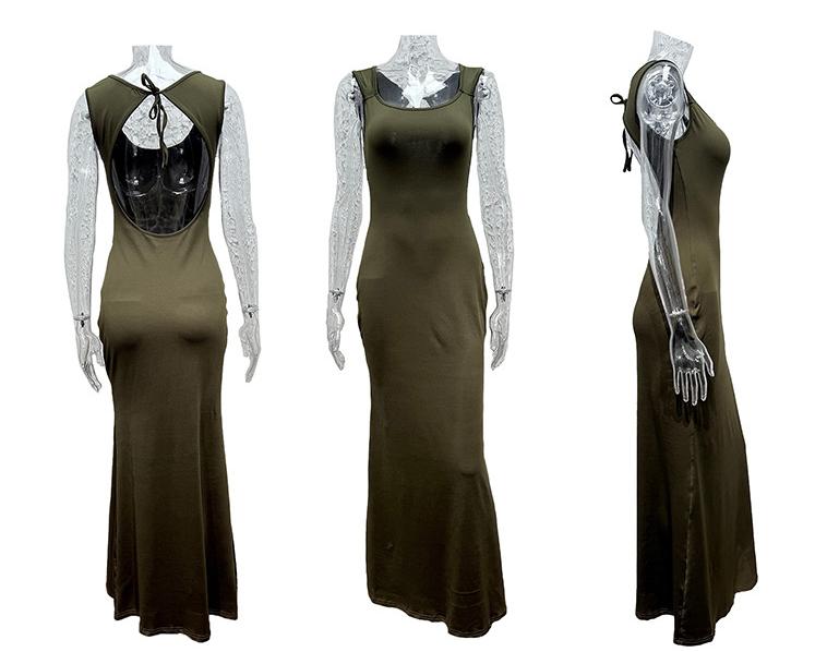Spring Summer Women Clothing Backless Sexy Sling Dress Slim Fit Slit Midi Dress for Women